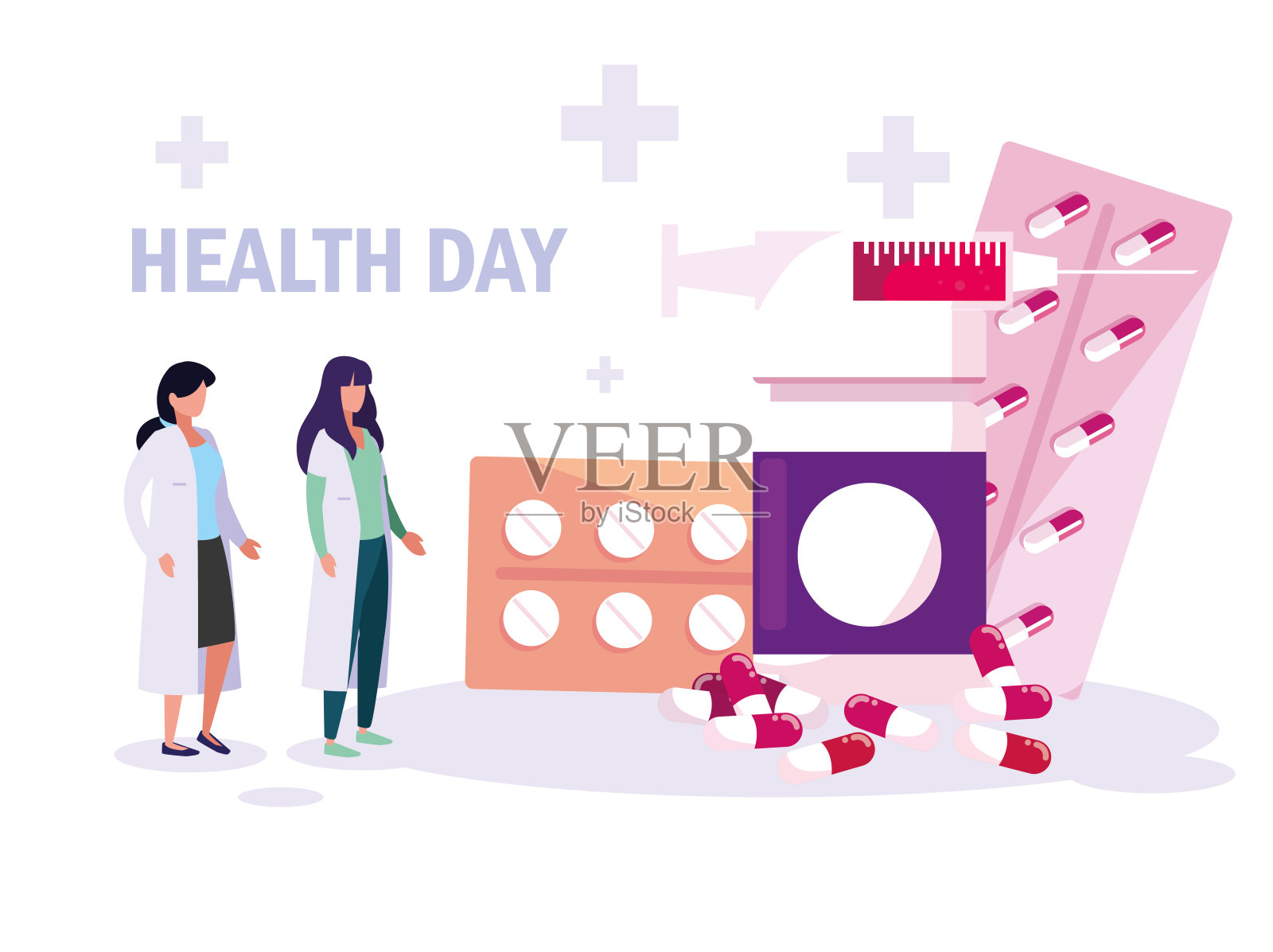 有医生、妇女和药品的世界卫生日卡设计模板素材