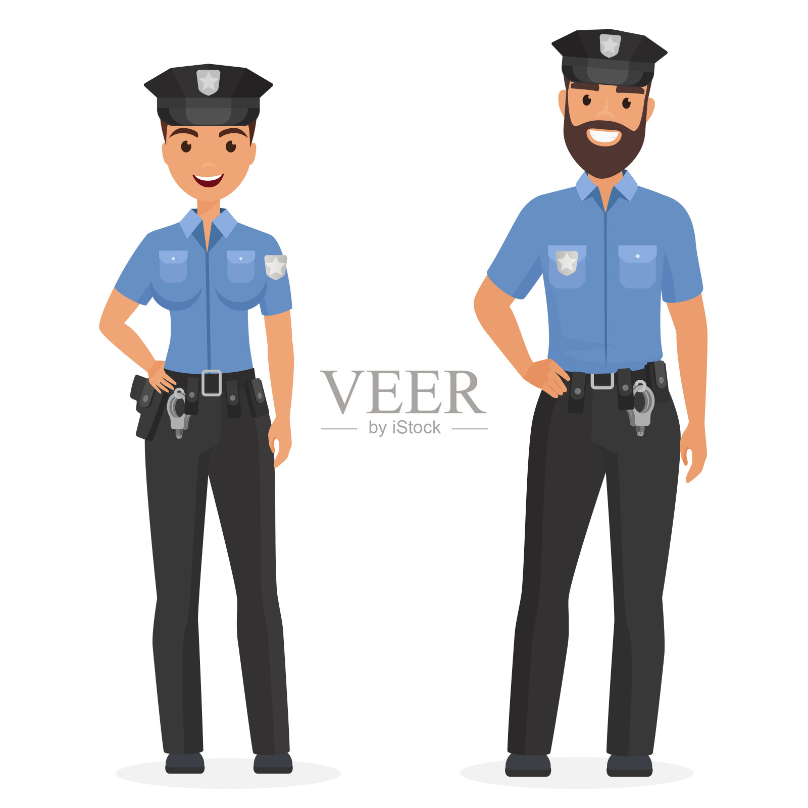 两个年轻快乐的警官，男女隔离卡通矢量插图。插画图片素材