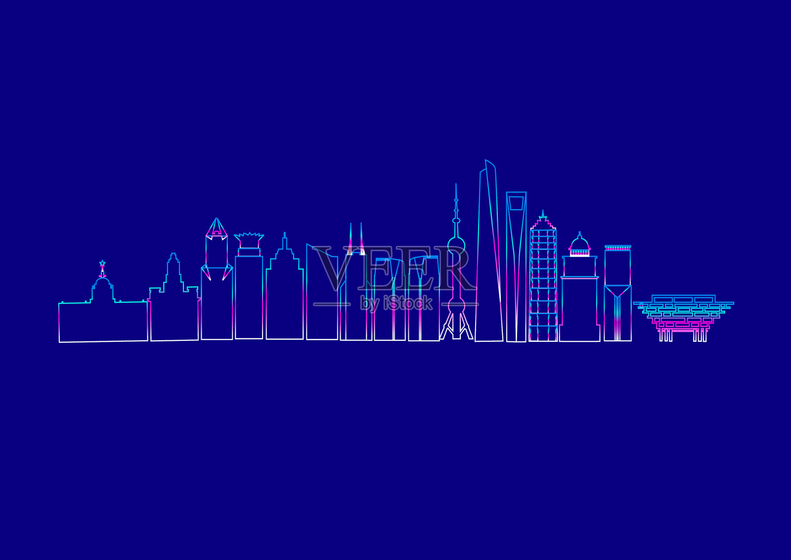 上海城市地标建筑线条矢量图插画图片素材