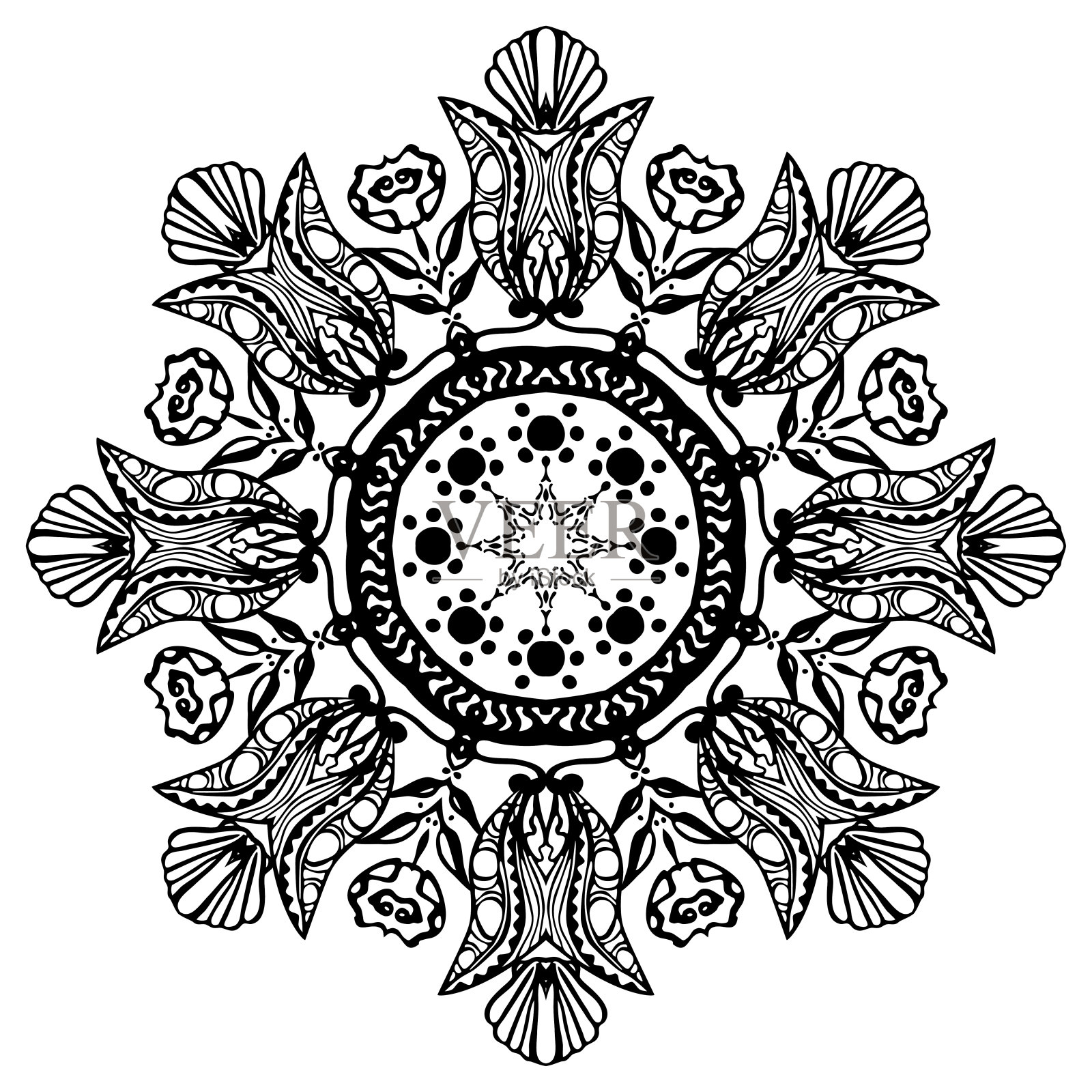 白色背景上的黑色曼荼罗。装饰装饰元素插画图片素材