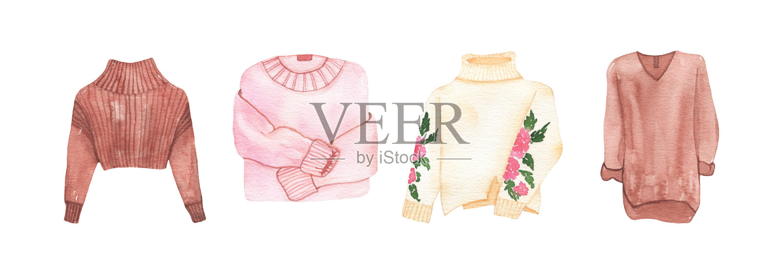 水彩女装时尚服装暖和的羊毛冬季毛衣孤立插画图片素材