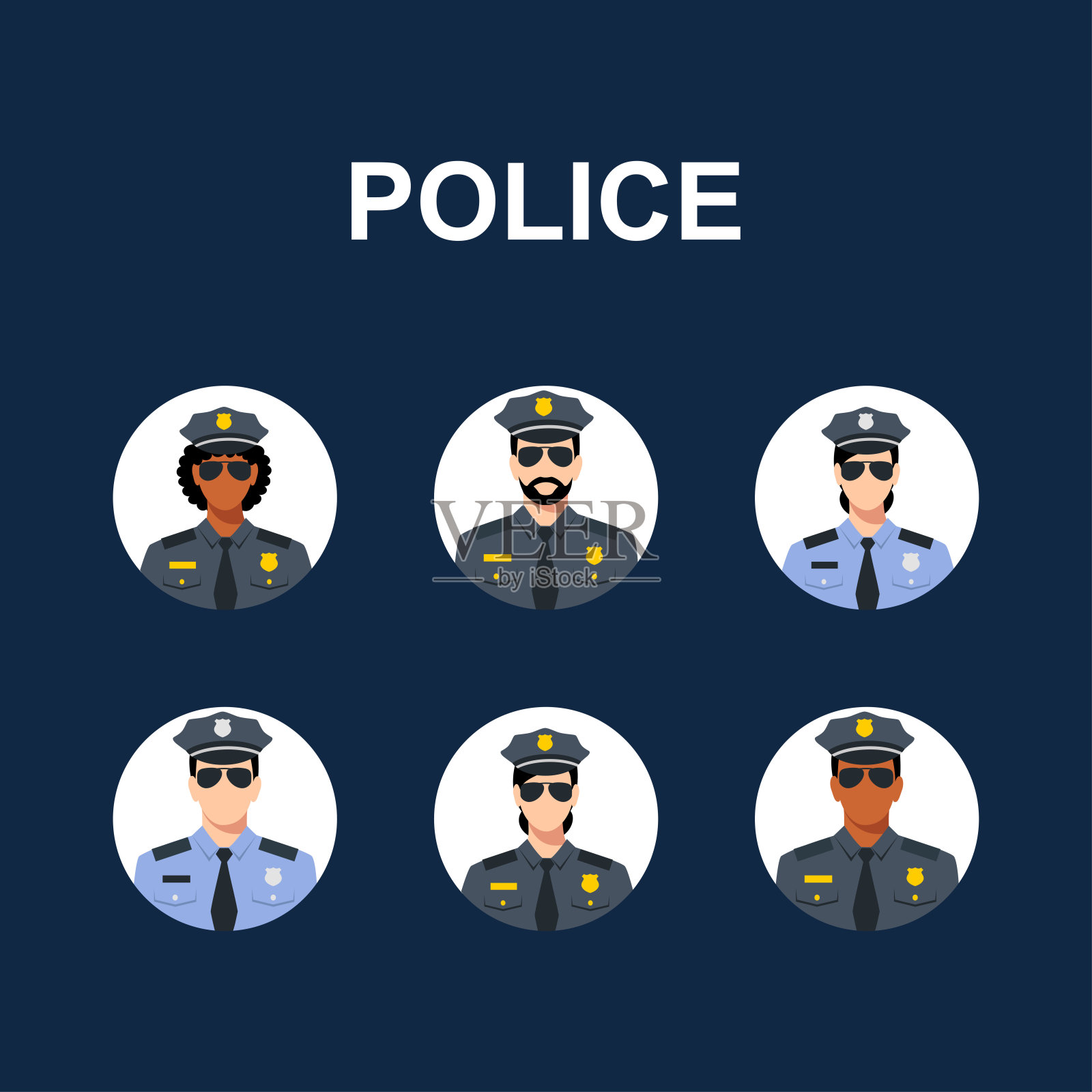 警察男人和女人-图标集。职业——警察。插画图片素材