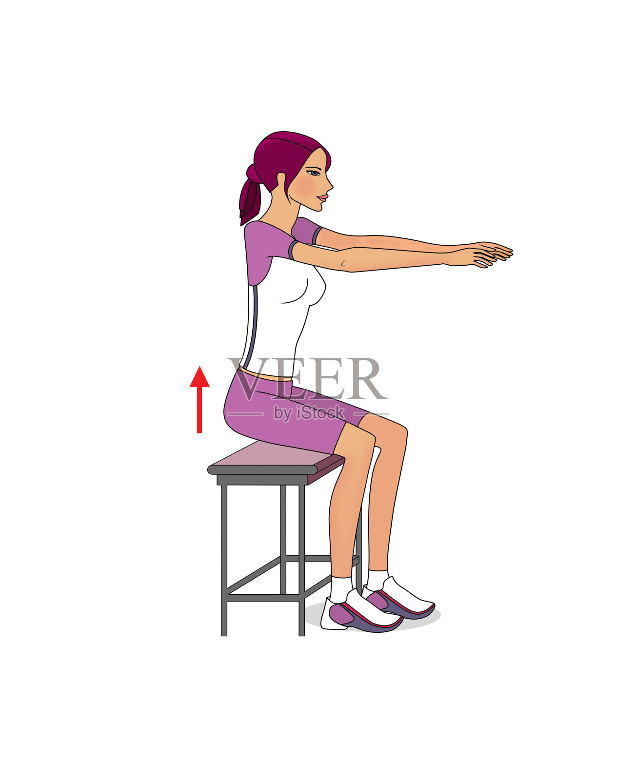 在家锻炼——臀部。女孩坐着练习。插画图片素材