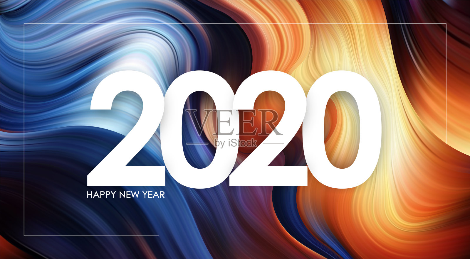 2020年新年快乐，色彩缤纷，潮流设计插画图片素材