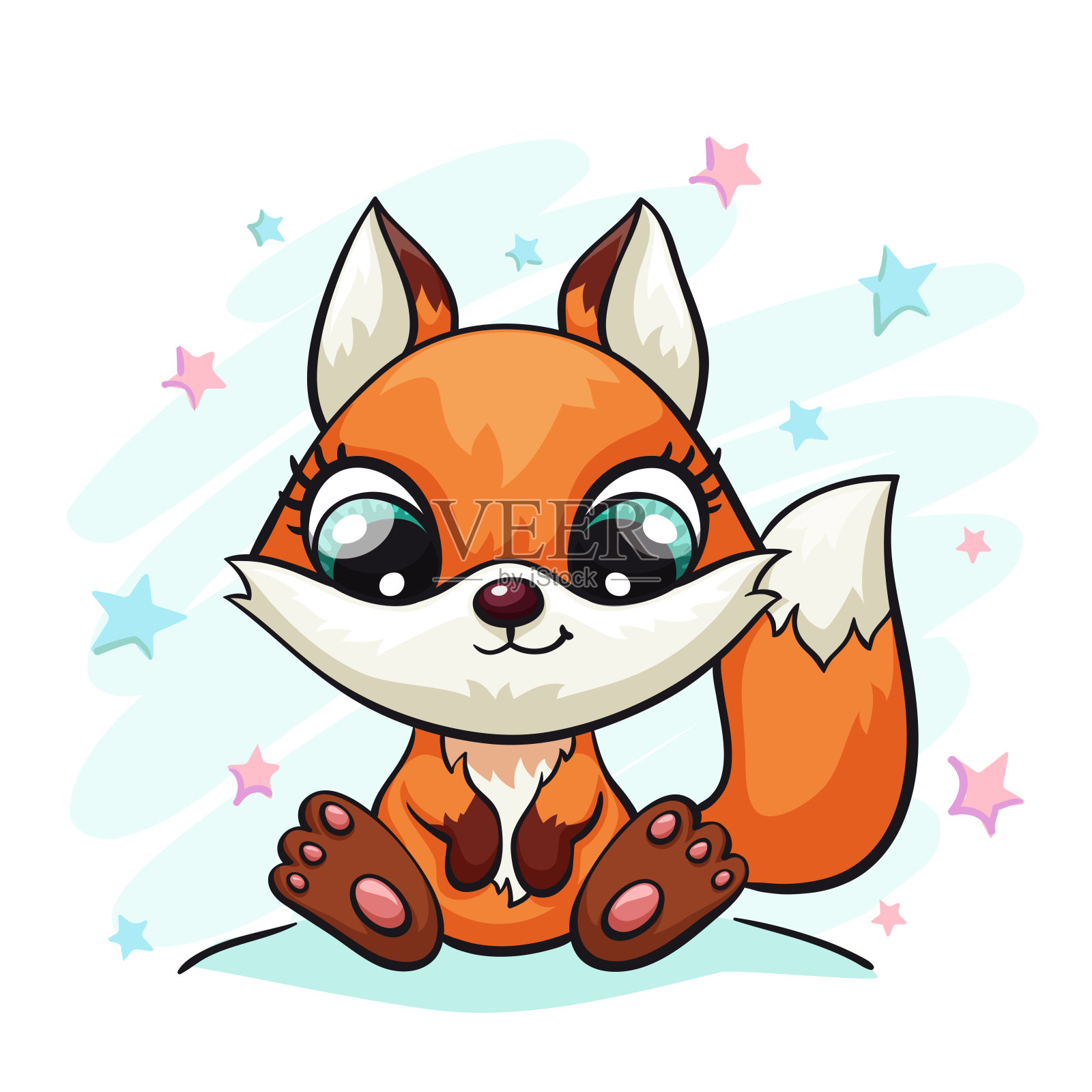 狐狸宝宝可爱的印花。可爱的小动物在星星的背景插图设计元素图片