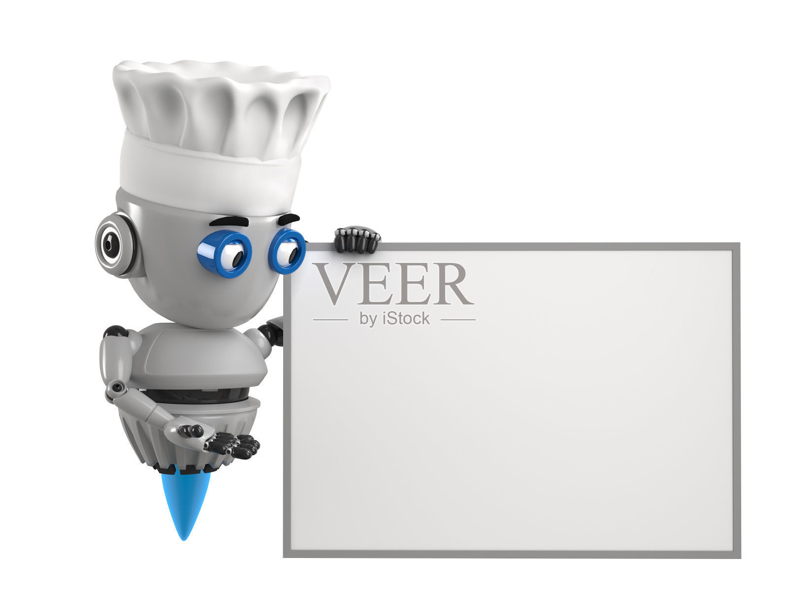 烹饪机器人在白色背景的空白板上展示。3 d渲染。照片摄影图片