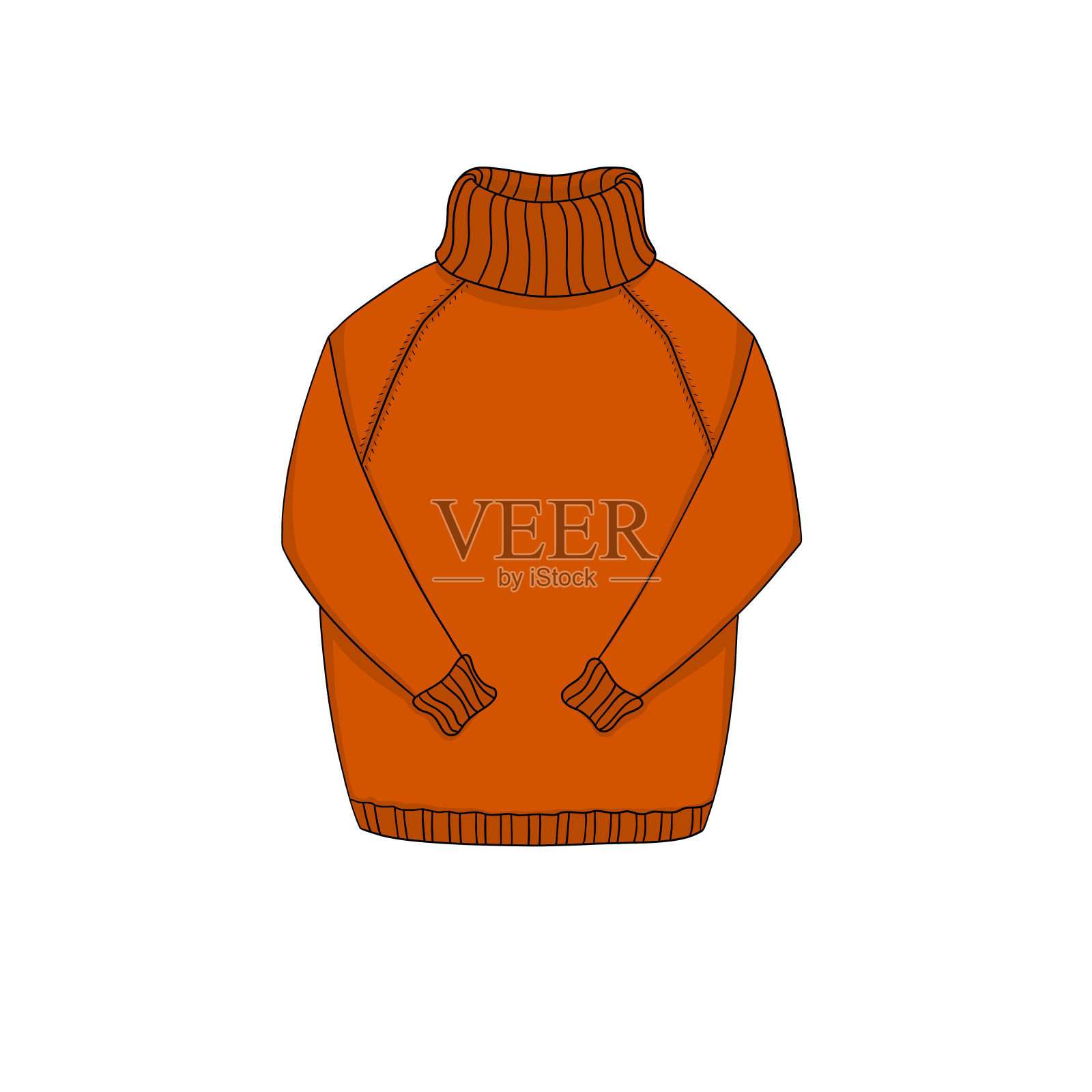 卡通橙红色毛衣。寒冷天气穿的舒适针织套衫或套头衫。物体隔离在白色背景上。插画图片素材