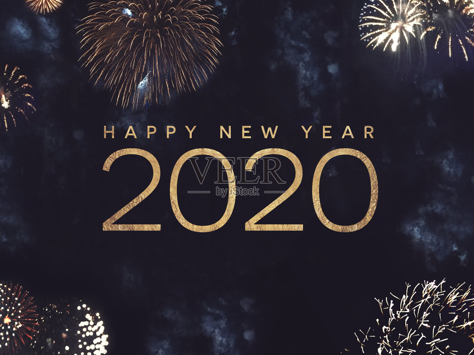 《2020年新年祝福语与金色焰火照片摄影图片
