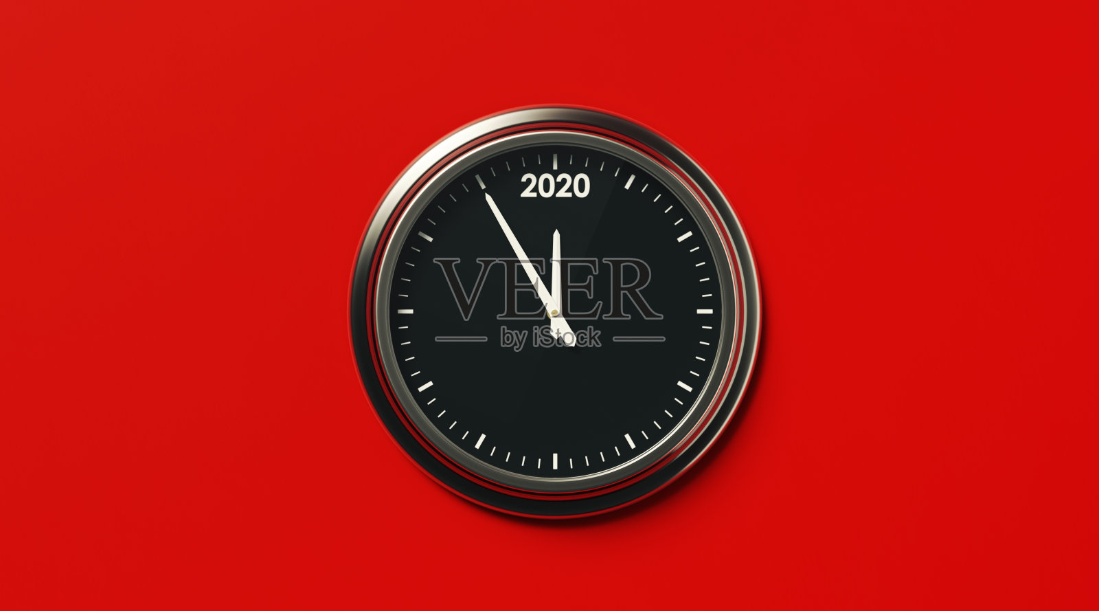 2020概念-银色框架挂钟在红色背景照片摄影图片