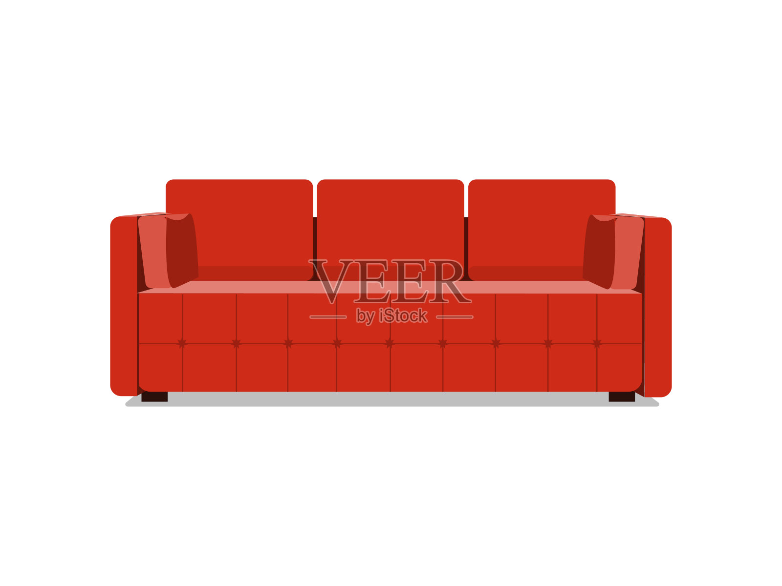 沙发和沙发红色的彩色卡通插图。舒适的休息室为室内设计孤立的白色背景。现代模型的沙发图标。插画图片素材