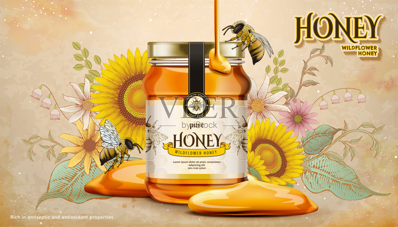 野花蜂蜜广告插画图片素材