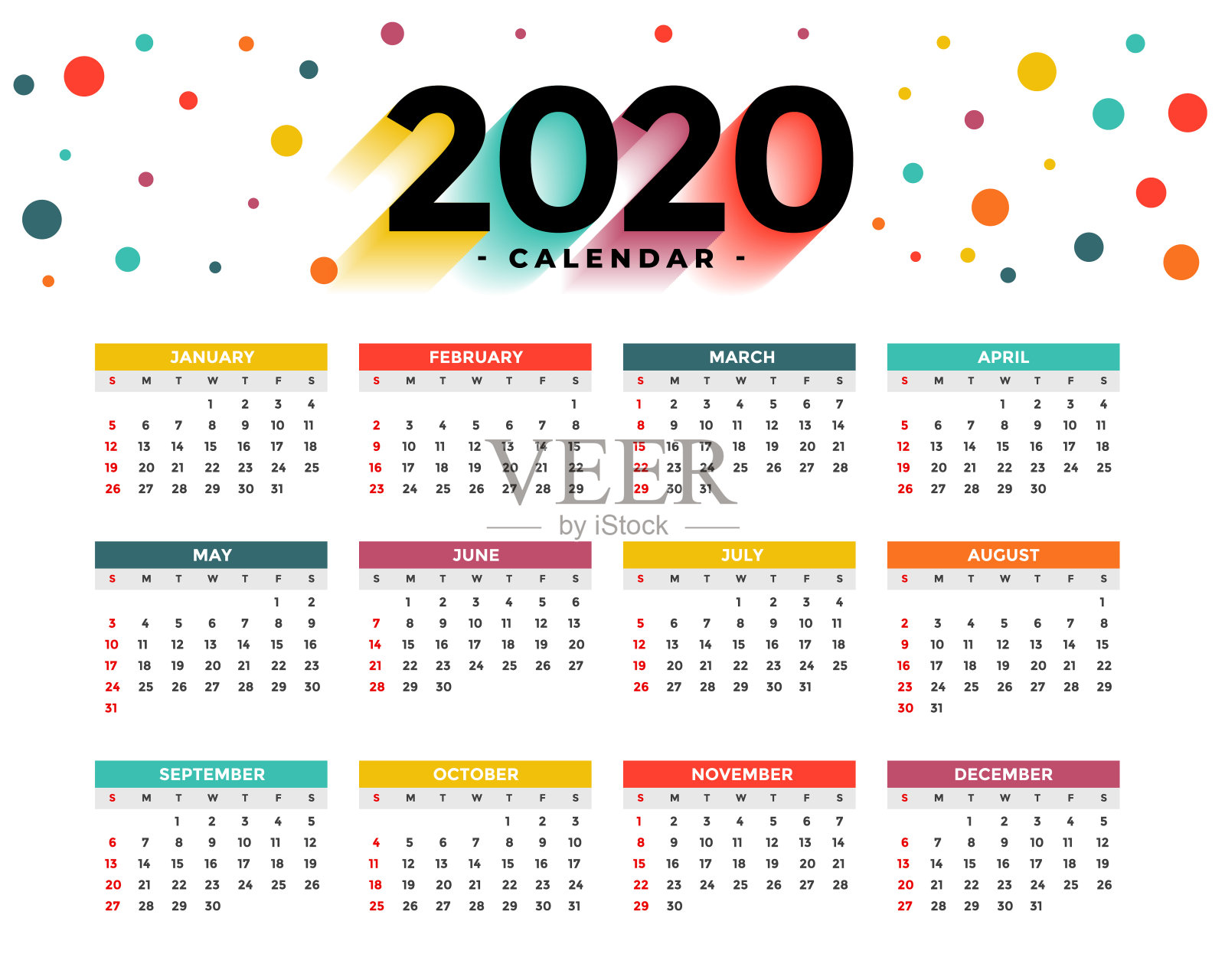 2020年年历抽象彩色圆圈模板设计模板素材