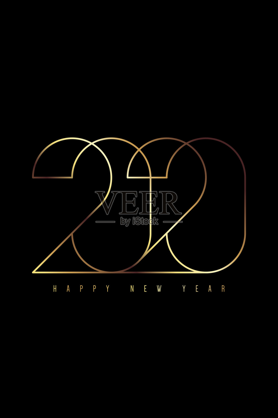 2020年新年快乐的概念装饰与奢华的黄金排版设计模板素材