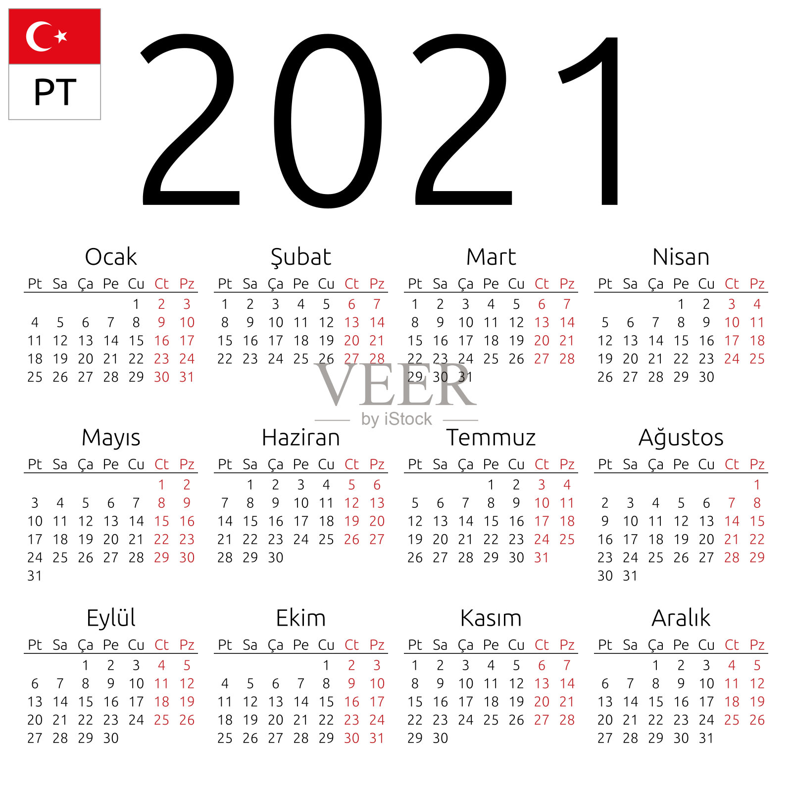 土耳其语，2021年，周一插画图片素材