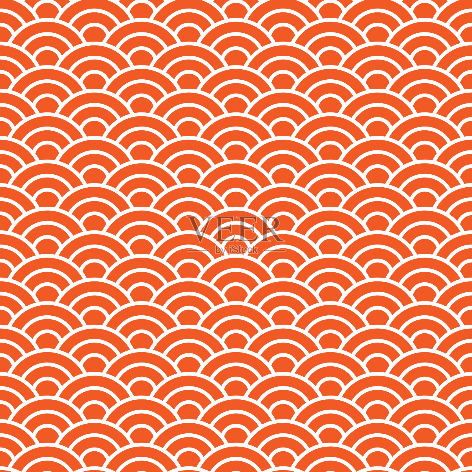日本无缝模式向量。橙色和白色的波浪背景插画图片素材
