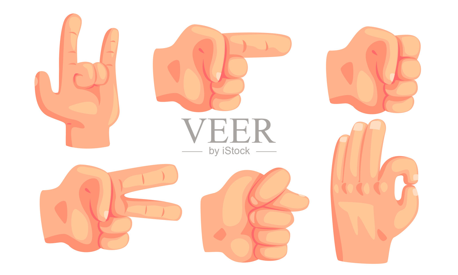 各种手势集，男性的手显示不同的符号和情感矢量插图插画图片素材