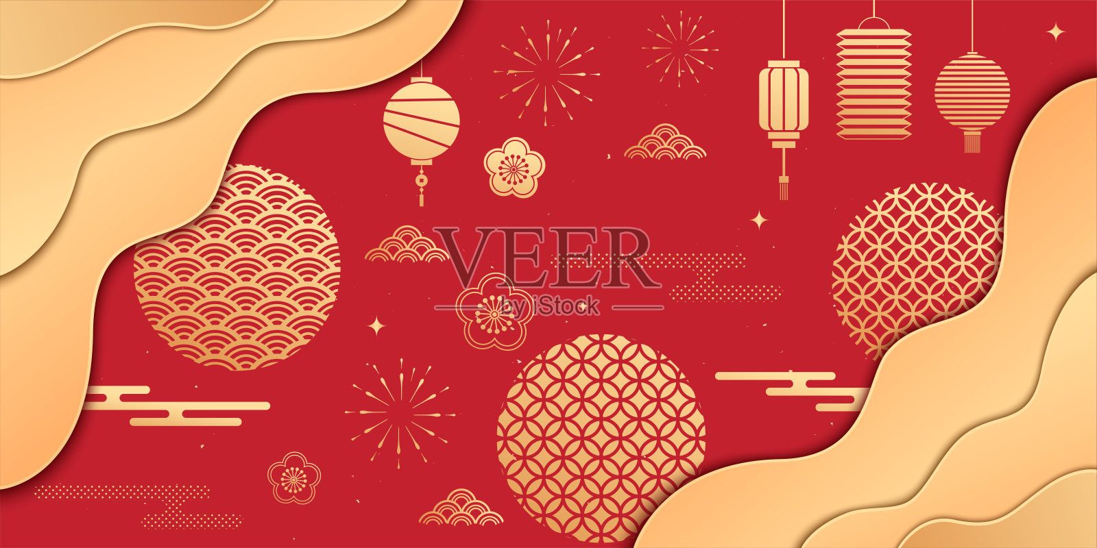 中国新年或春节元素矢量插图，中国新年贺卡或海报模板插画图片素材