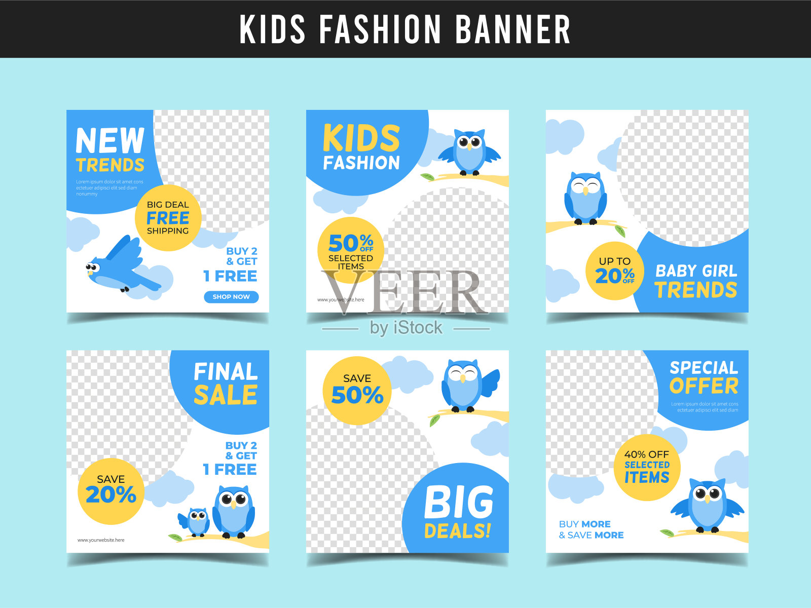 婴童时尚销售广场横幅模板。推广横幅的社会媒体张贴，网络横幅和传单Vol.2设计模板素材