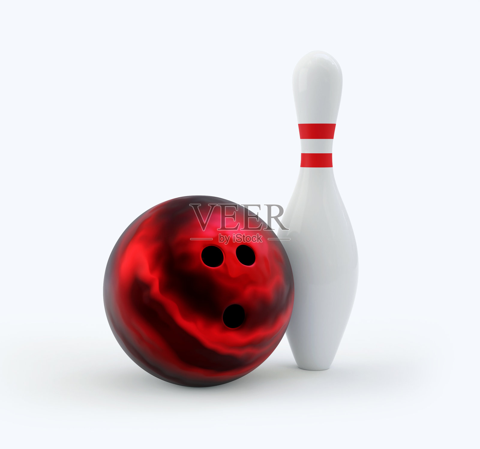 保龄球瓶，红色球隔离在白色球上。剪切路径。渲染3 d演示照片摄影图片