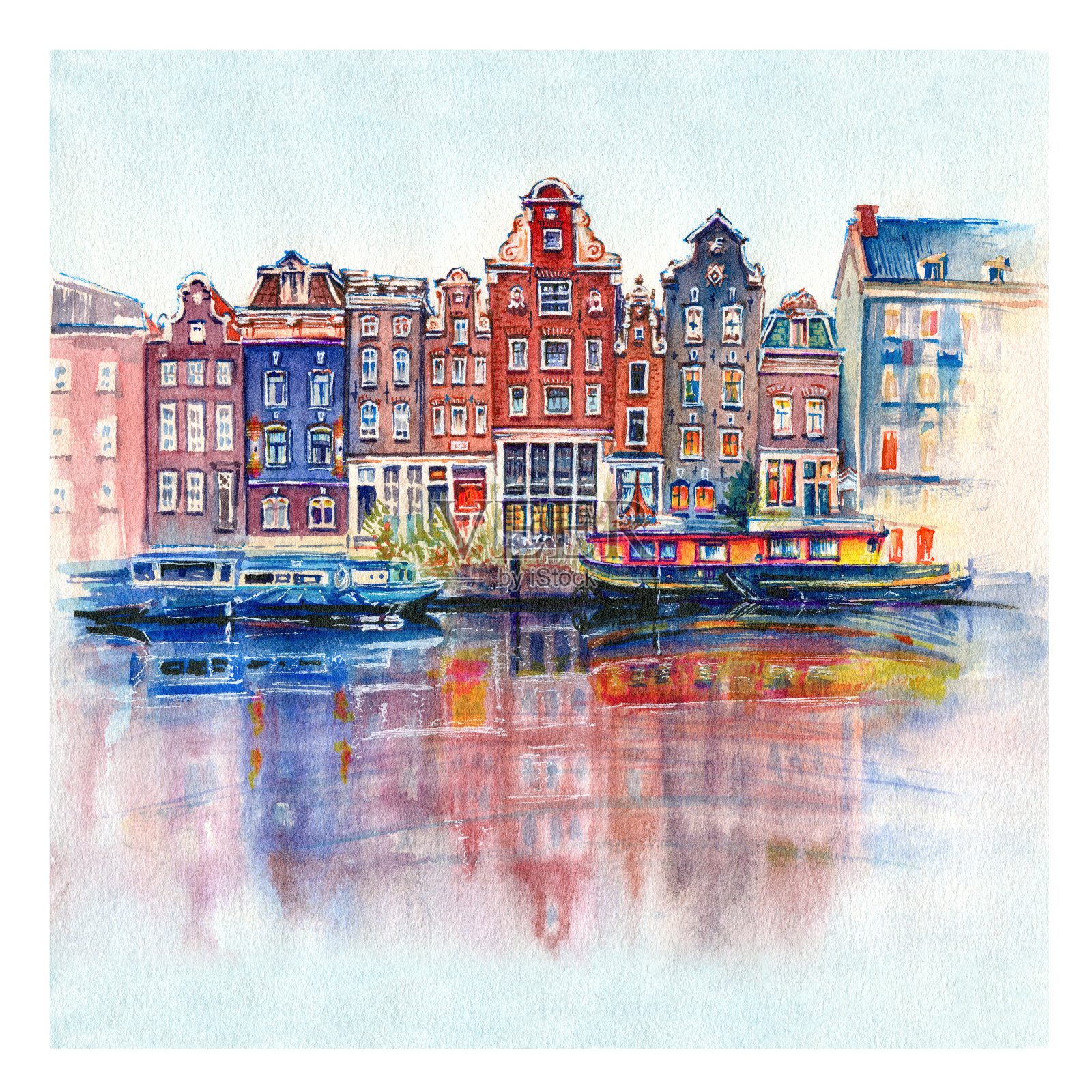 阿姆斯特丹运河的城市景观插画图片素材