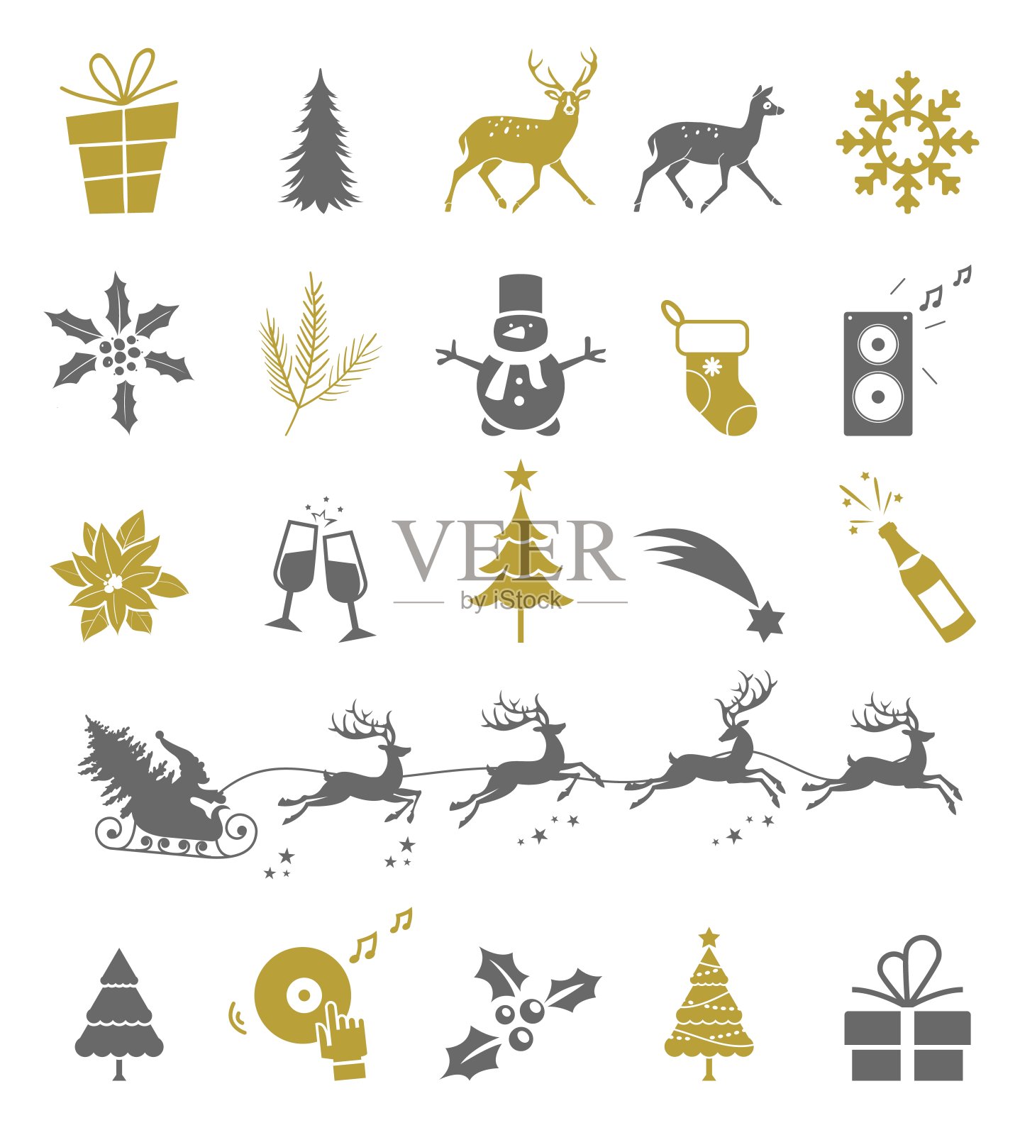 在白色背景上孤立的圣诞矢量元素集。新年图标。冬天的象征。插画图片素材