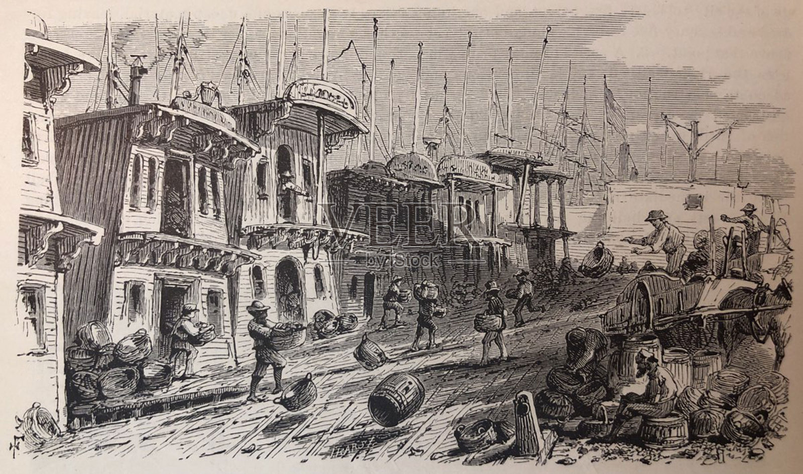 古董插图-纽约1881 -北河牡蛎船插画图片素材