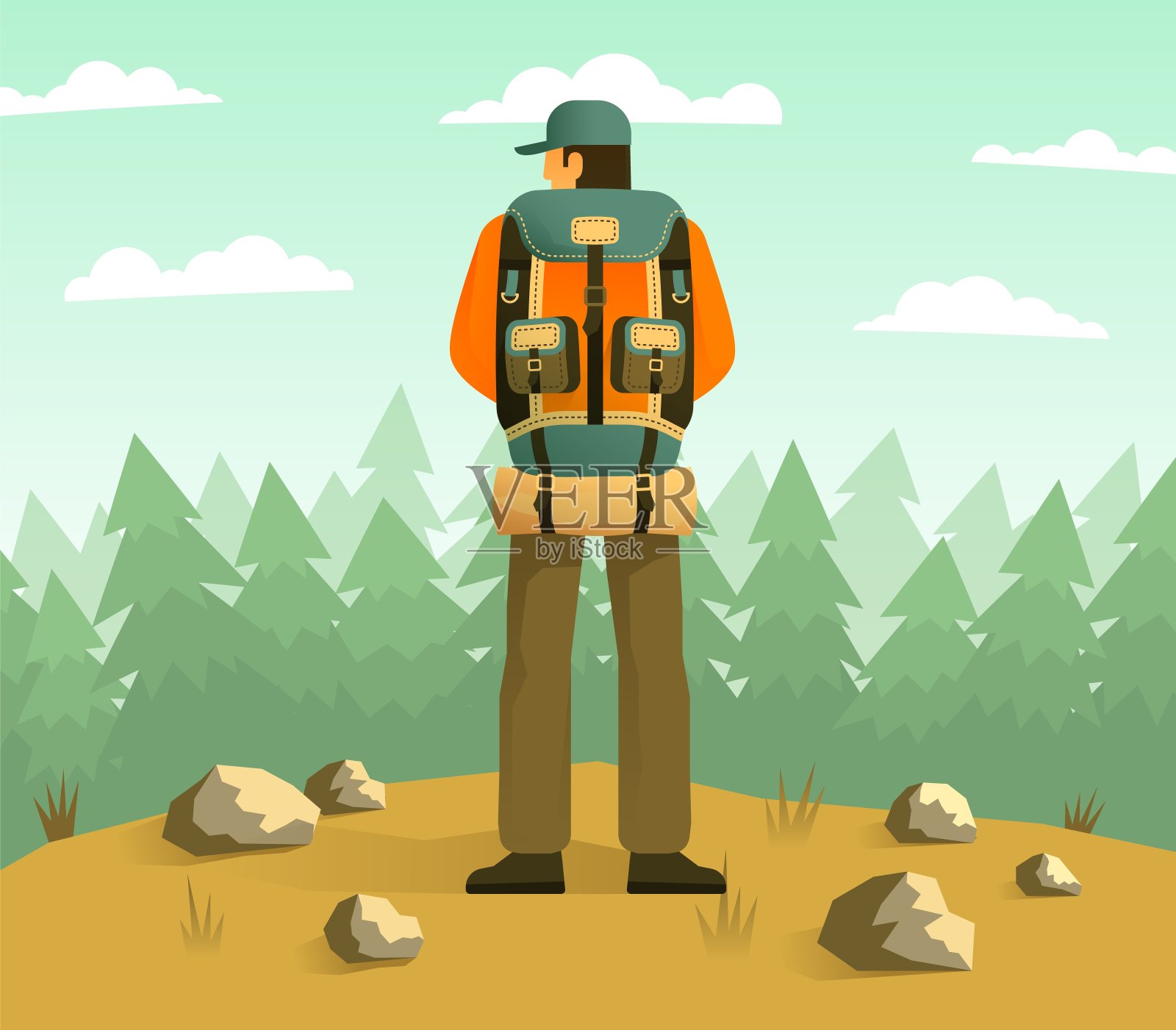 男人与露营背包背景插画图片素材
