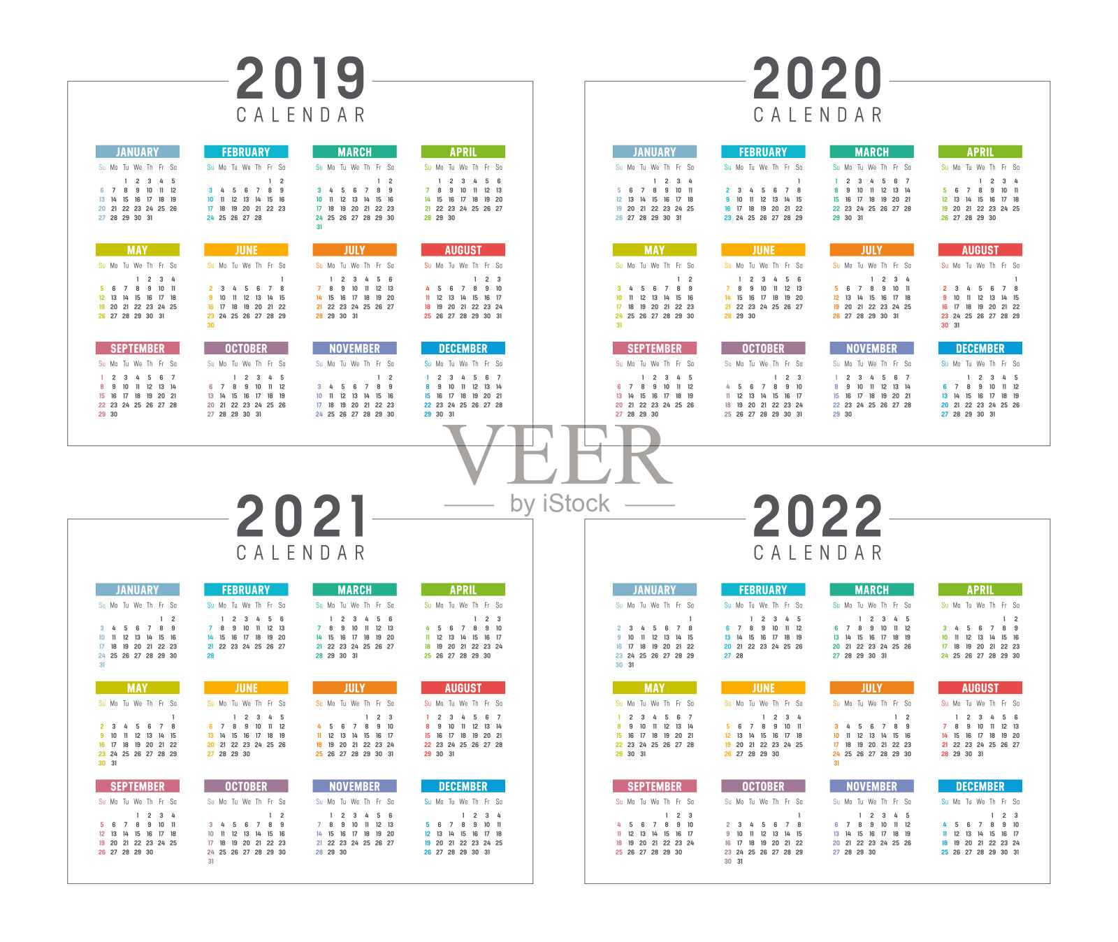 2019年2020年2021年2022年日历设计模板素材