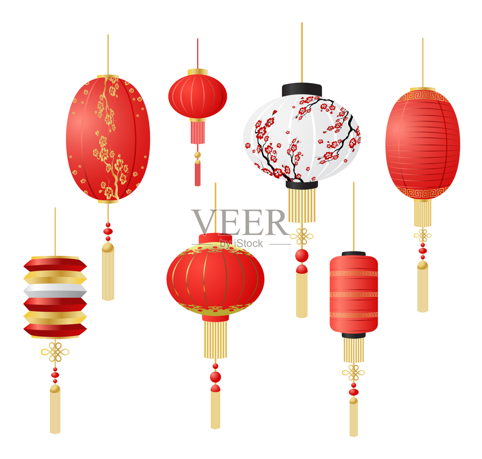 春节快乐。传统的中国灯笼和中国灯设计元素图片