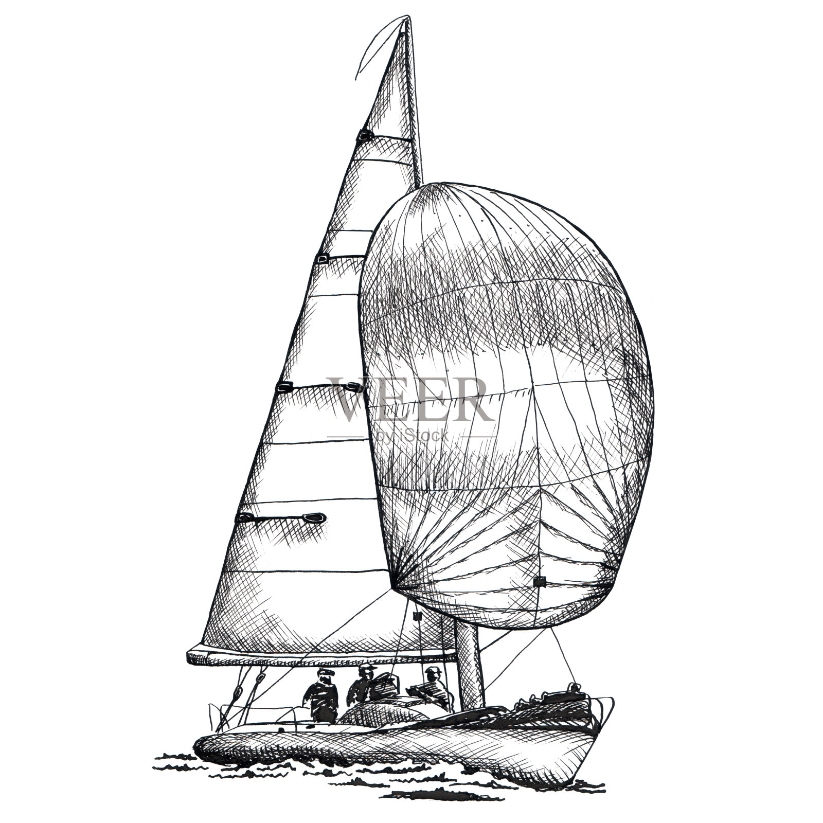 游艇游艇古董古董古董黑墨手绘插图设计元素图片
