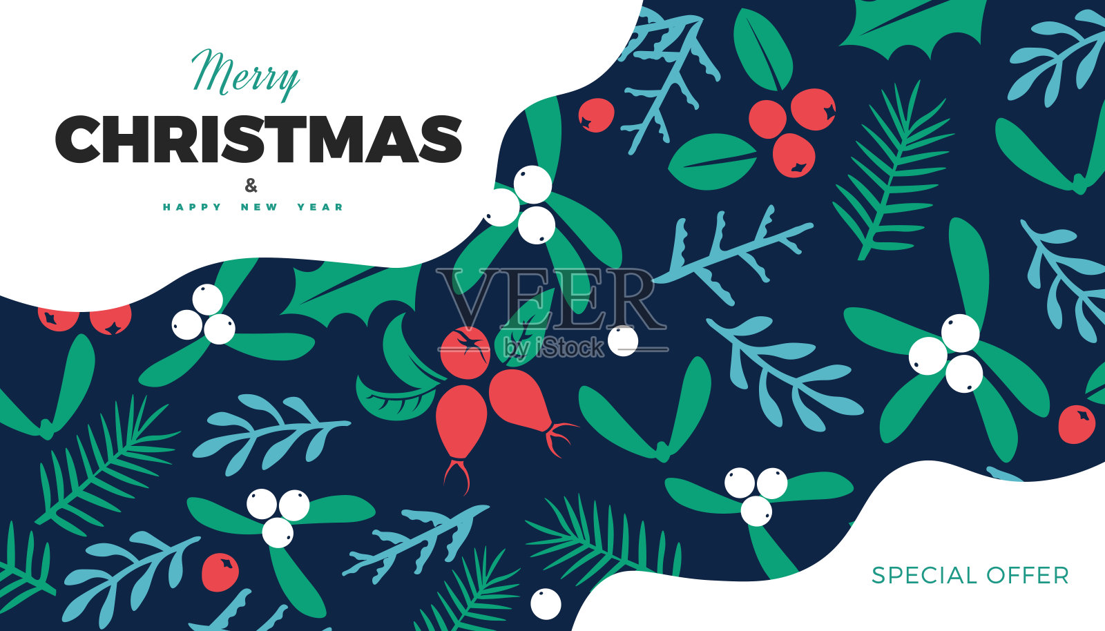 复古圣诞横幅，冬季背景设计模板插画图片素材
