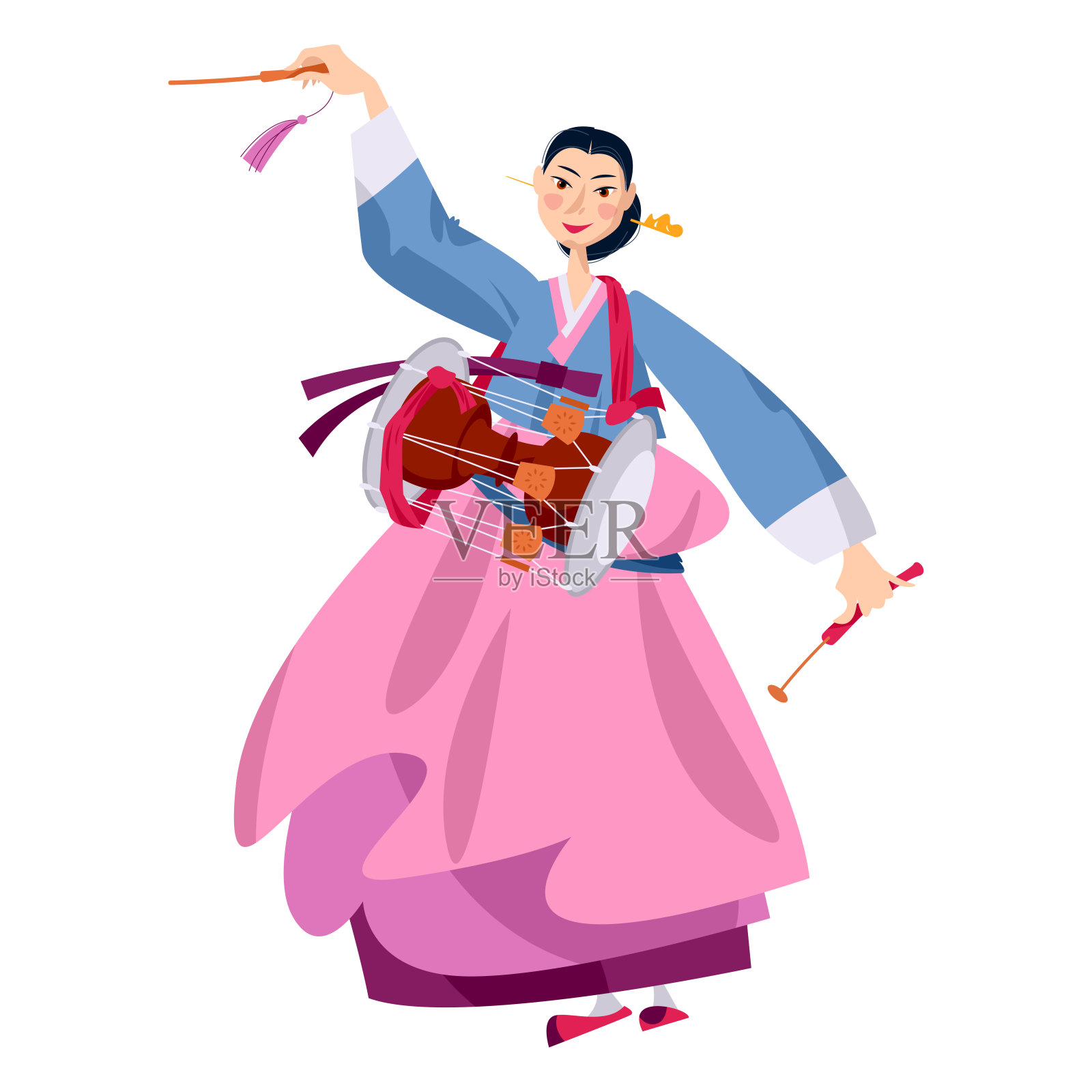 传统的韩国鼓舞“杖鼓”。插画图片素材