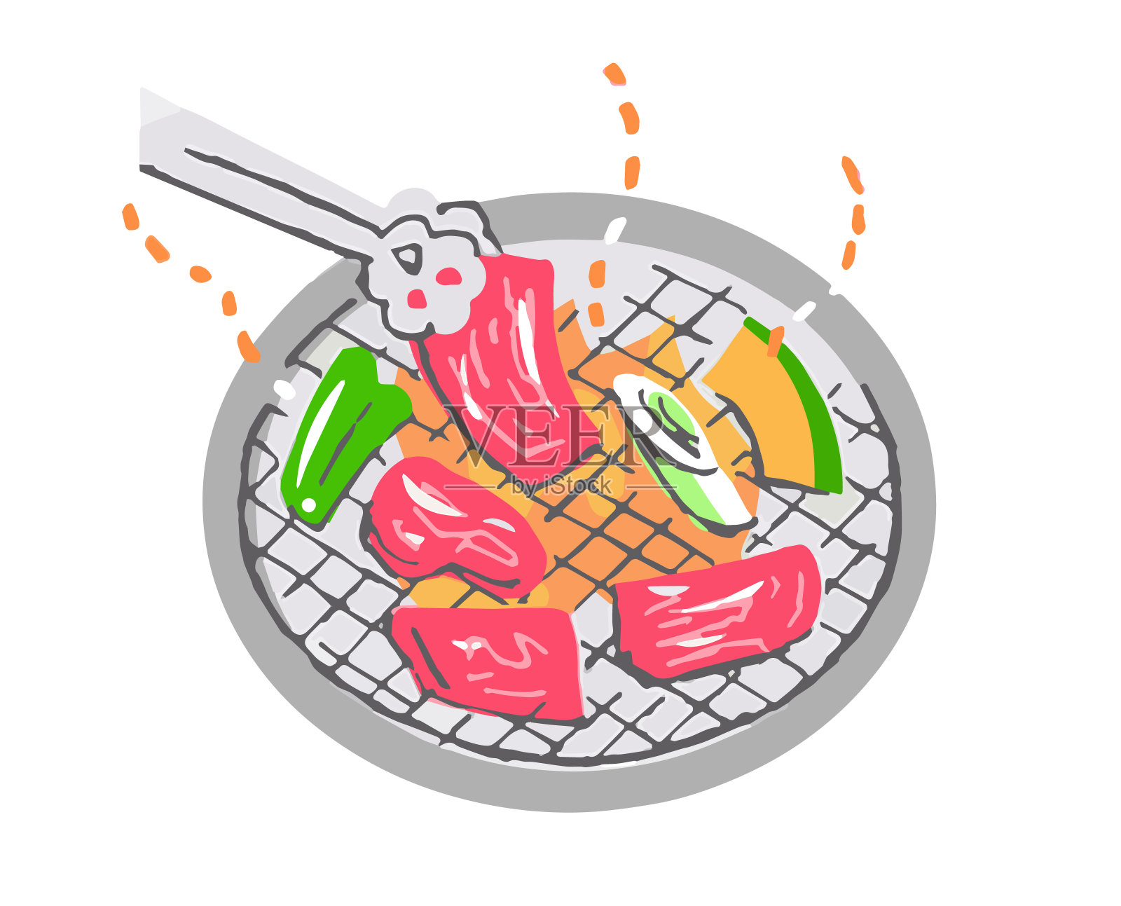 在炭火上烤的烤肉插画图片素材