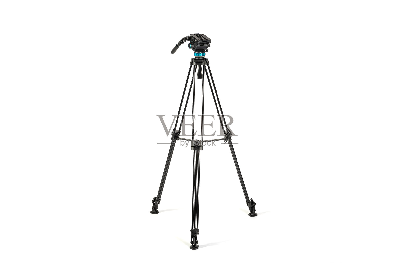 专业视频摄影相机三脚架与相机头和释放板在白色工作室背景宽拍摄照片摄影图片