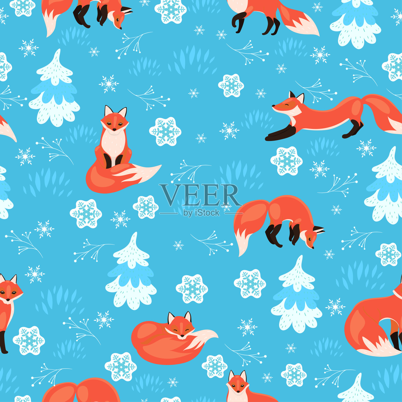 无缝模式的狐狸在冬季森林。矢量图形。设计元素图片