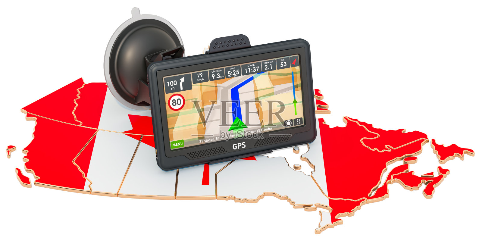 GPS导航在加拿大，3D渲染孤立在白色背景照片摄影图片