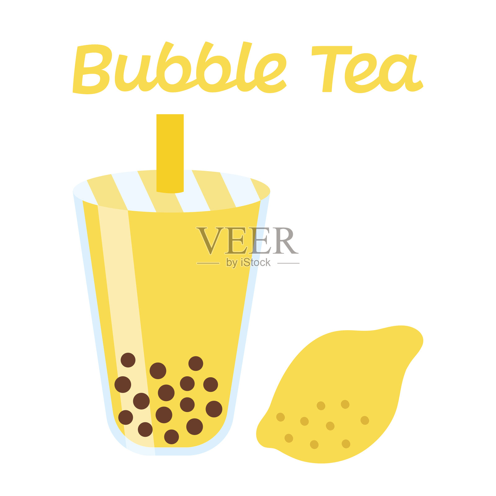柠檬泡泡茶。黄色的泡沫红茶。木薯的饮料。插画图片素材