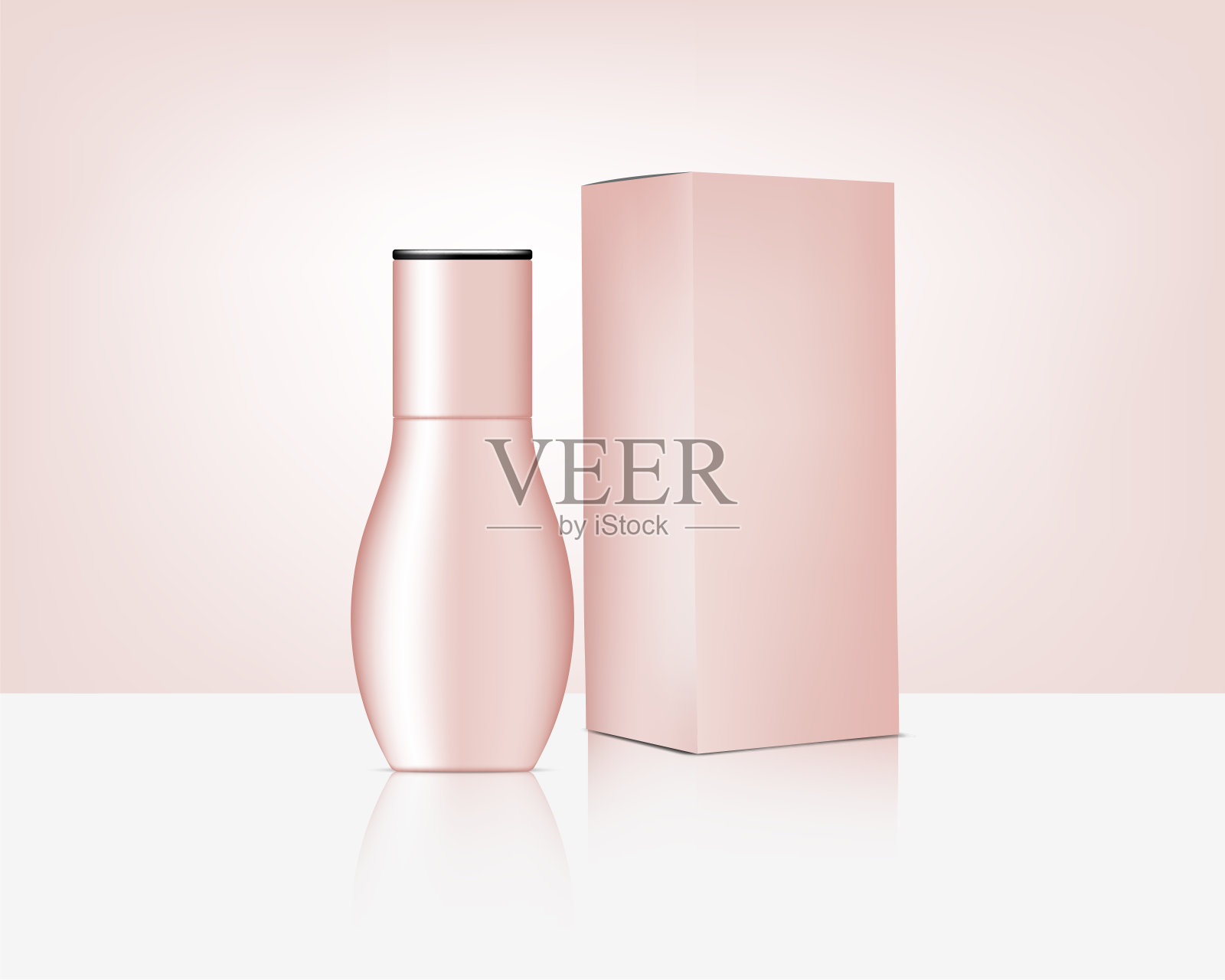 瓶子模拟现实的玫瑰金化妆品和盒子皮肤护理产品背景插图。医疗保健和医疗概念设计。插画图片素材