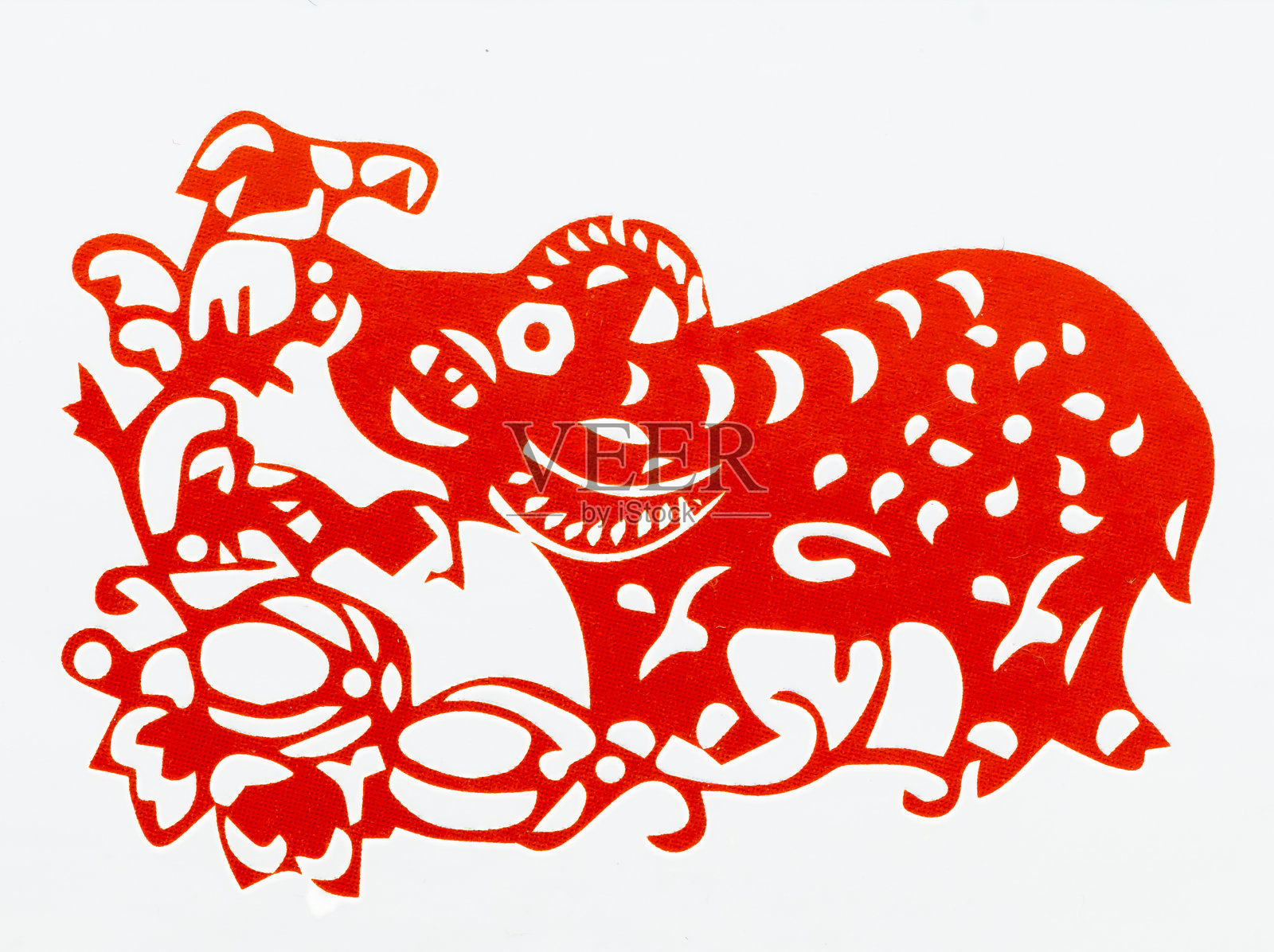 中国传统剪纸，十二生肖。春节，牛年。中国动物农历牛传统剪纸艺术图案。牛剪纸，过年。插画图片素材