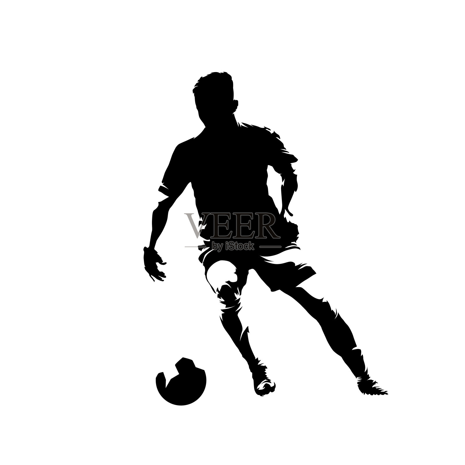 足球运动员带球跑，抽象孤立矢量剪影。足球运动员的水墨画，漫画风格设计元素图片