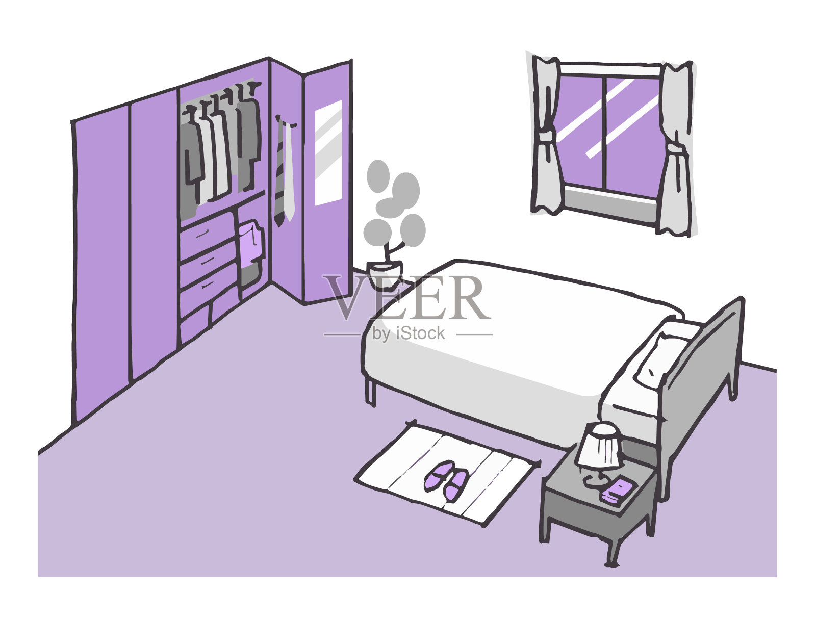 带有壁橱的卧室插图设计元素图片
