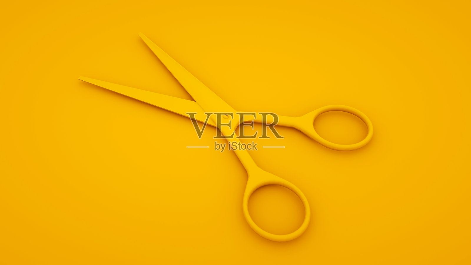 剪刀理发师的头发3d插图在黄色的背景。最小的思想概念照片摄影图片