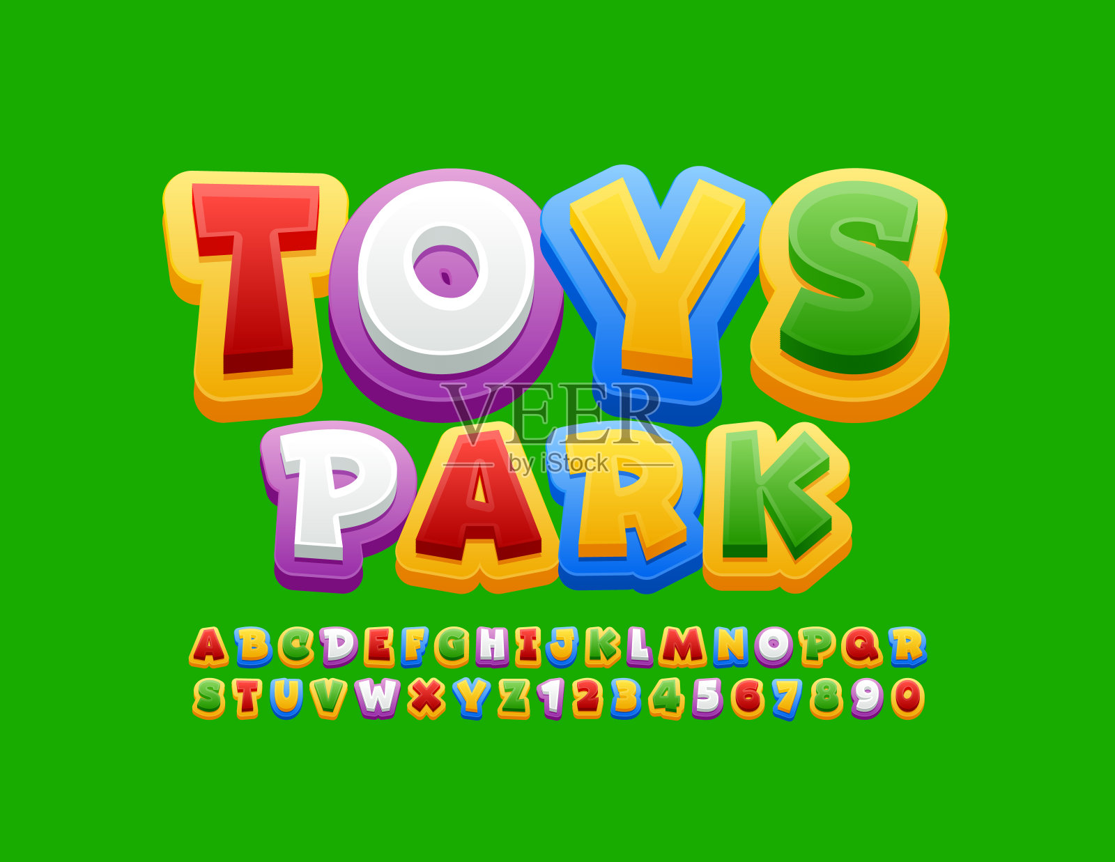 矢量彩色横幅玩具公园与卡通风格的字母和数字插画图片素材
