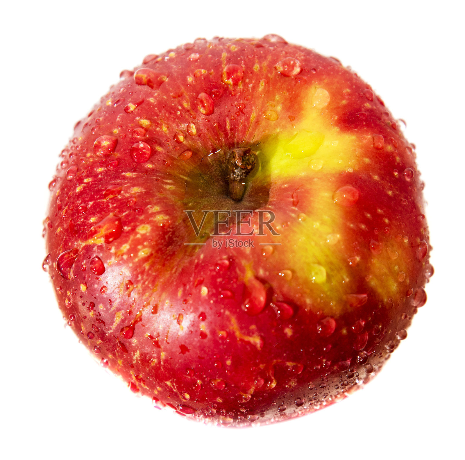 红色成熟的苹果滴，特写与反射照片摄影图片