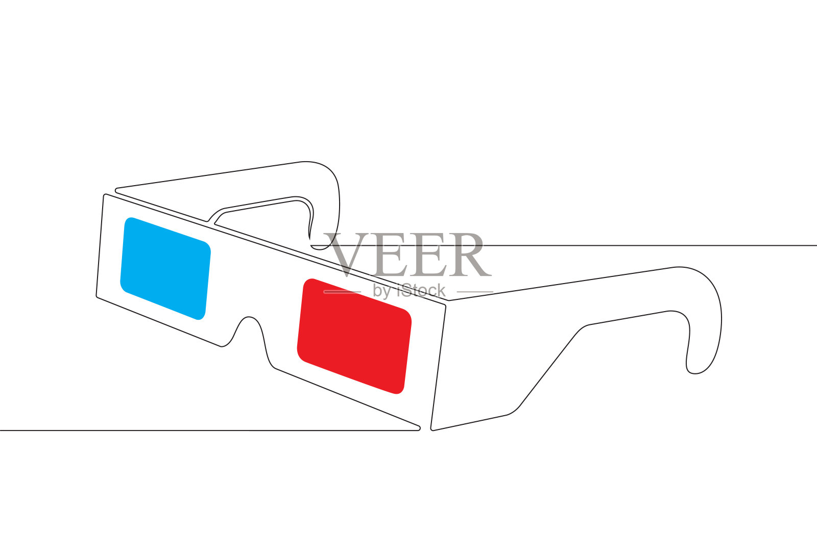 3D立体眼镜一个连续的线向量图形图标插画图片素材