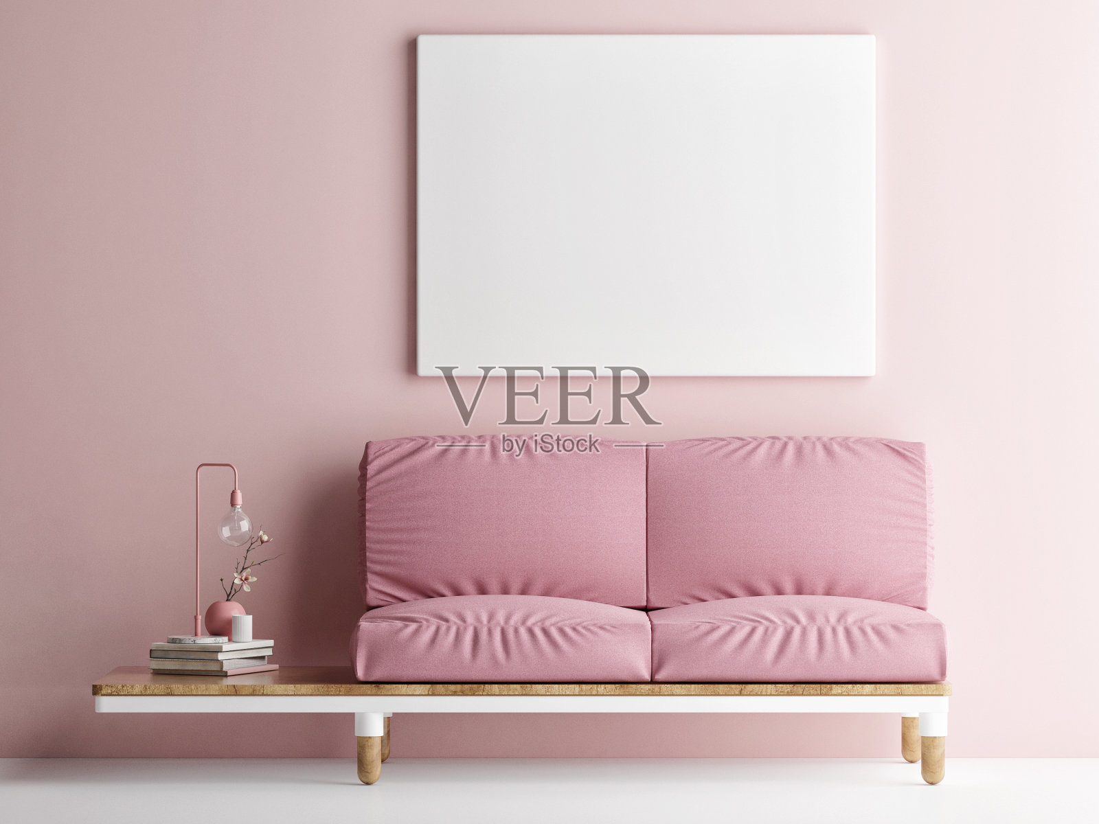 粉色沙发的海报，粉色墙的背景照片摄影图片