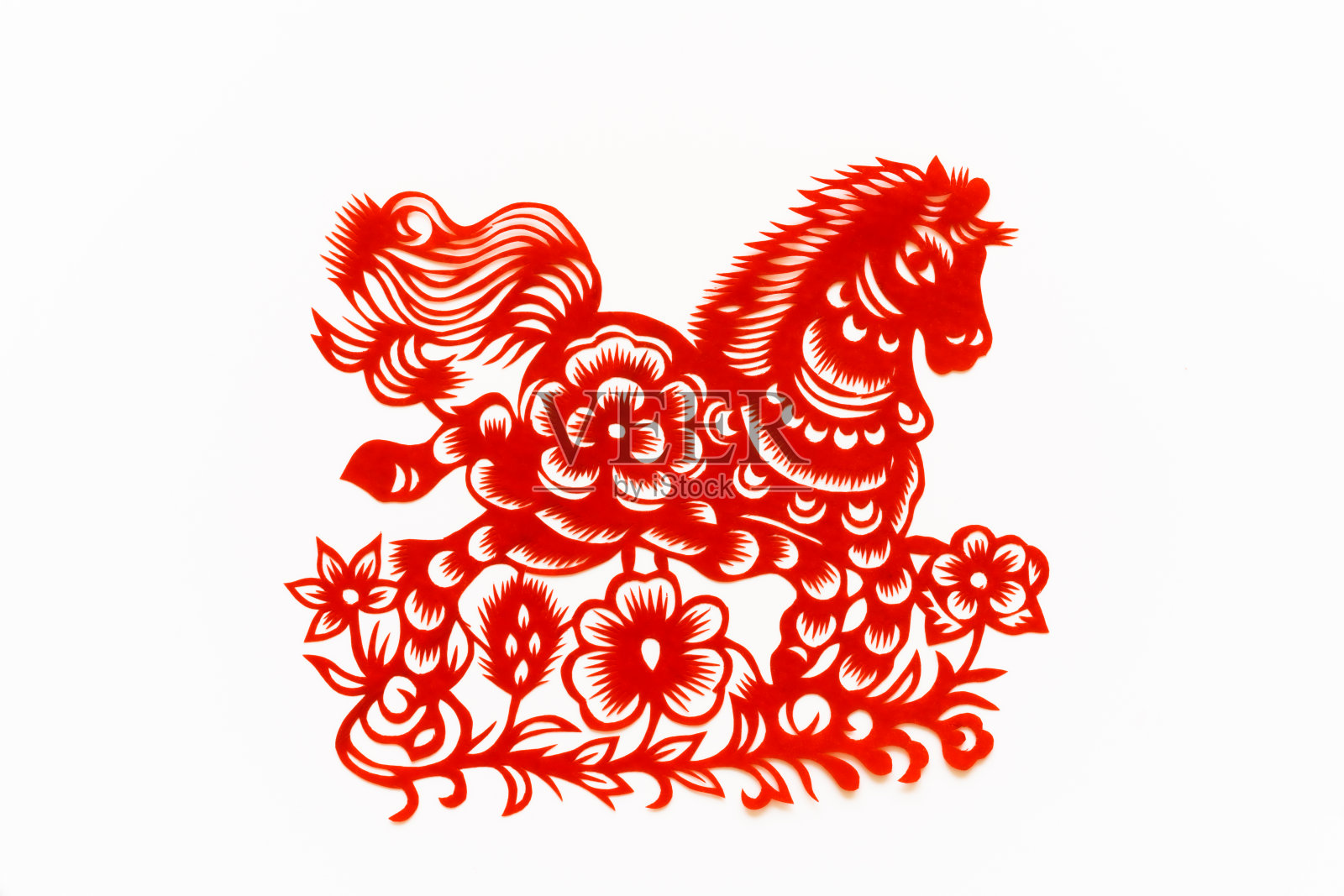 中国传统剪纸，十二生肖。中国新年，马年。中国动物马传统剪纸艺术图案。马剪纸，过年。照片摄影图片