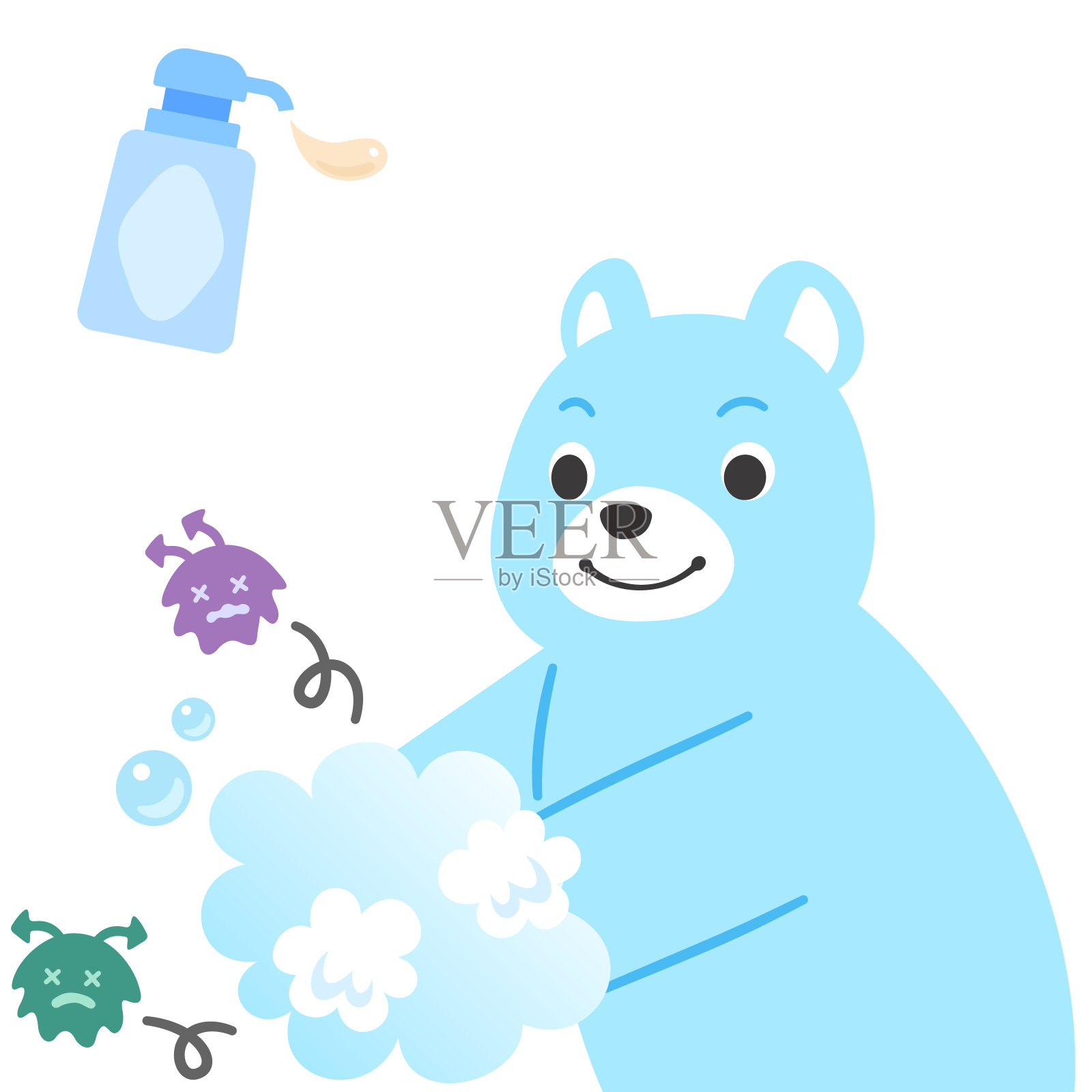 人形熊洗手预防感冒和感染的插图插画图片素材
