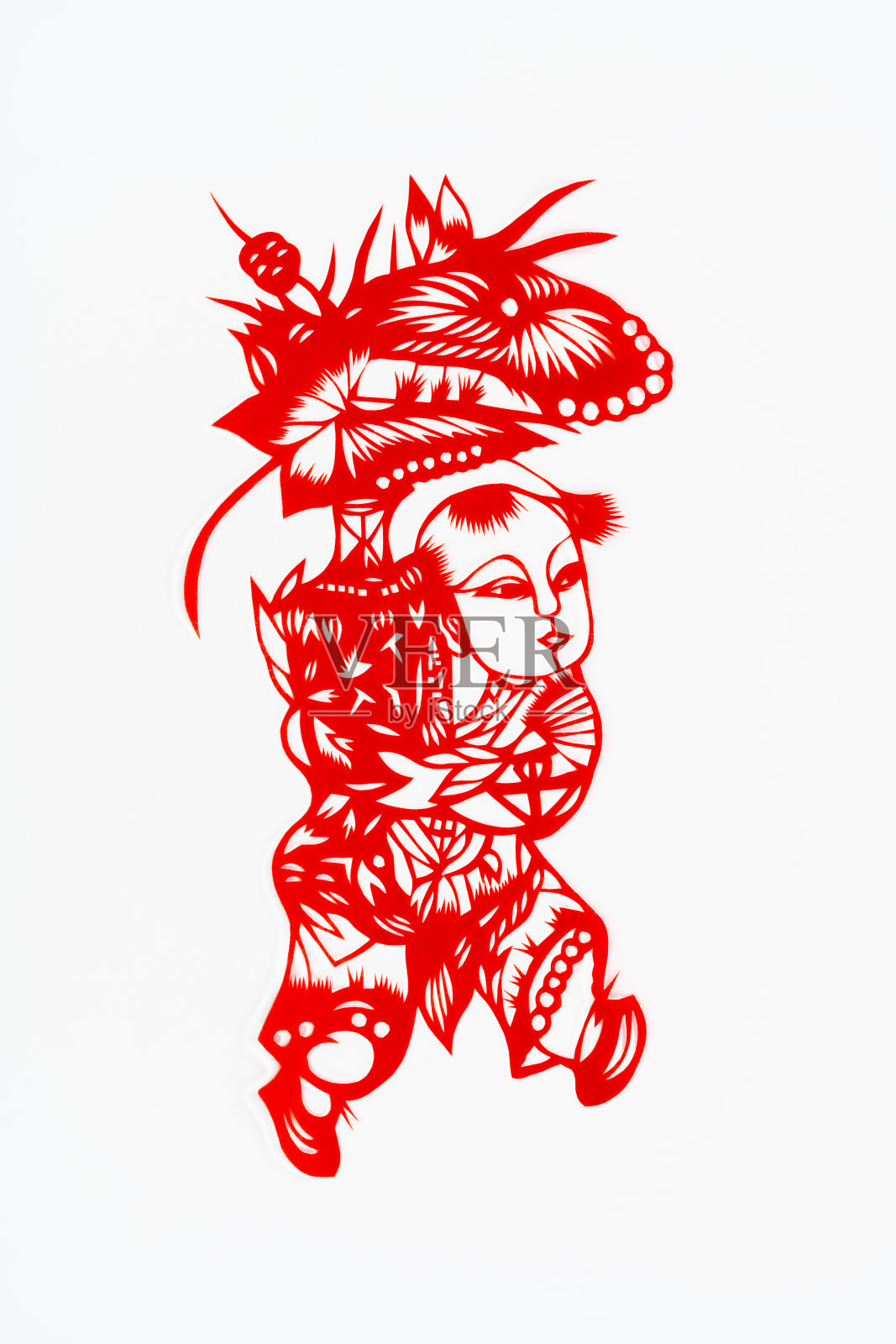 中国传统剪纸艺术图案、花窗。农历新年。象征着幸福和好运。中国吉祥元素。汉字翻译(祝福，长寿，和平，财富，丰饶)插画图片素材