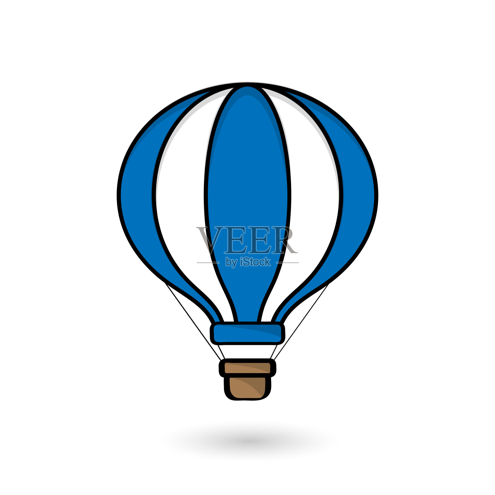 在白色背景上的蓝色和白色的热气球矢量插图。平面动画设计。概念旅行社，动机，冒险，发现，旅程，冒险。设计元素图片